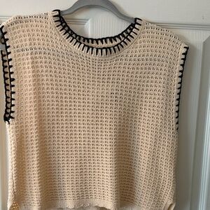 Cream and Black Crochet Crop Top
